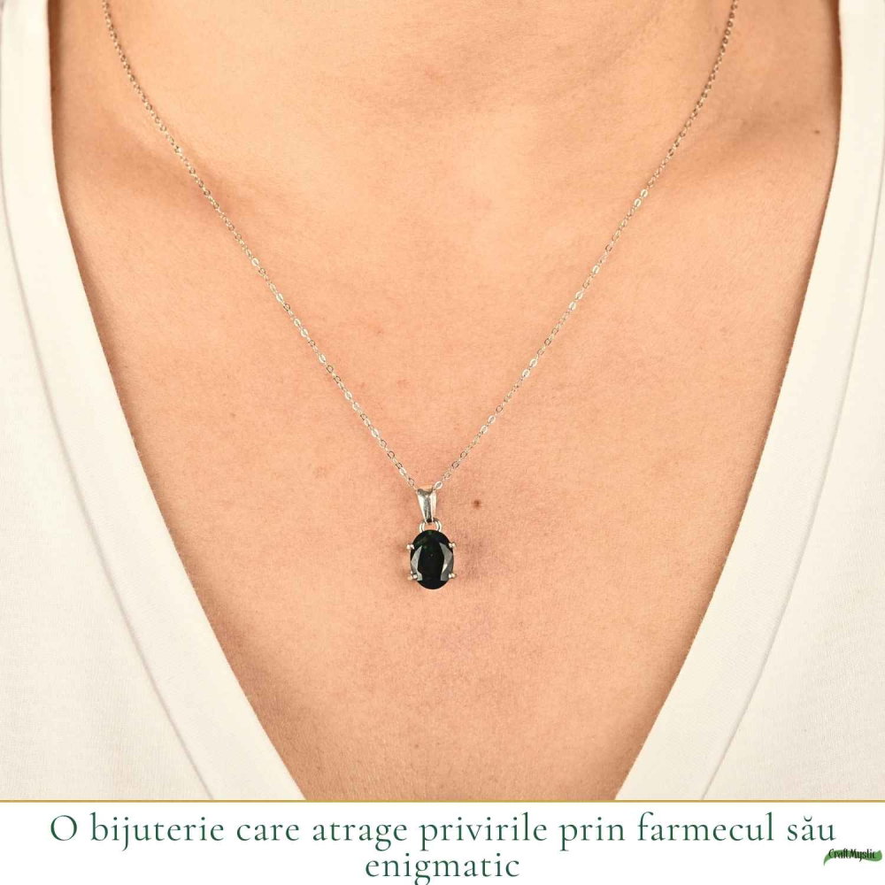 Colier Argint 925 cu Opal Negru Oval – Eleganta si Protectie Energetica [2]