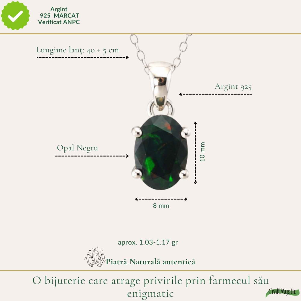 Colier Argint 925 cu Opal Negru Oval – Eleganta si Protectie Energetica [4]