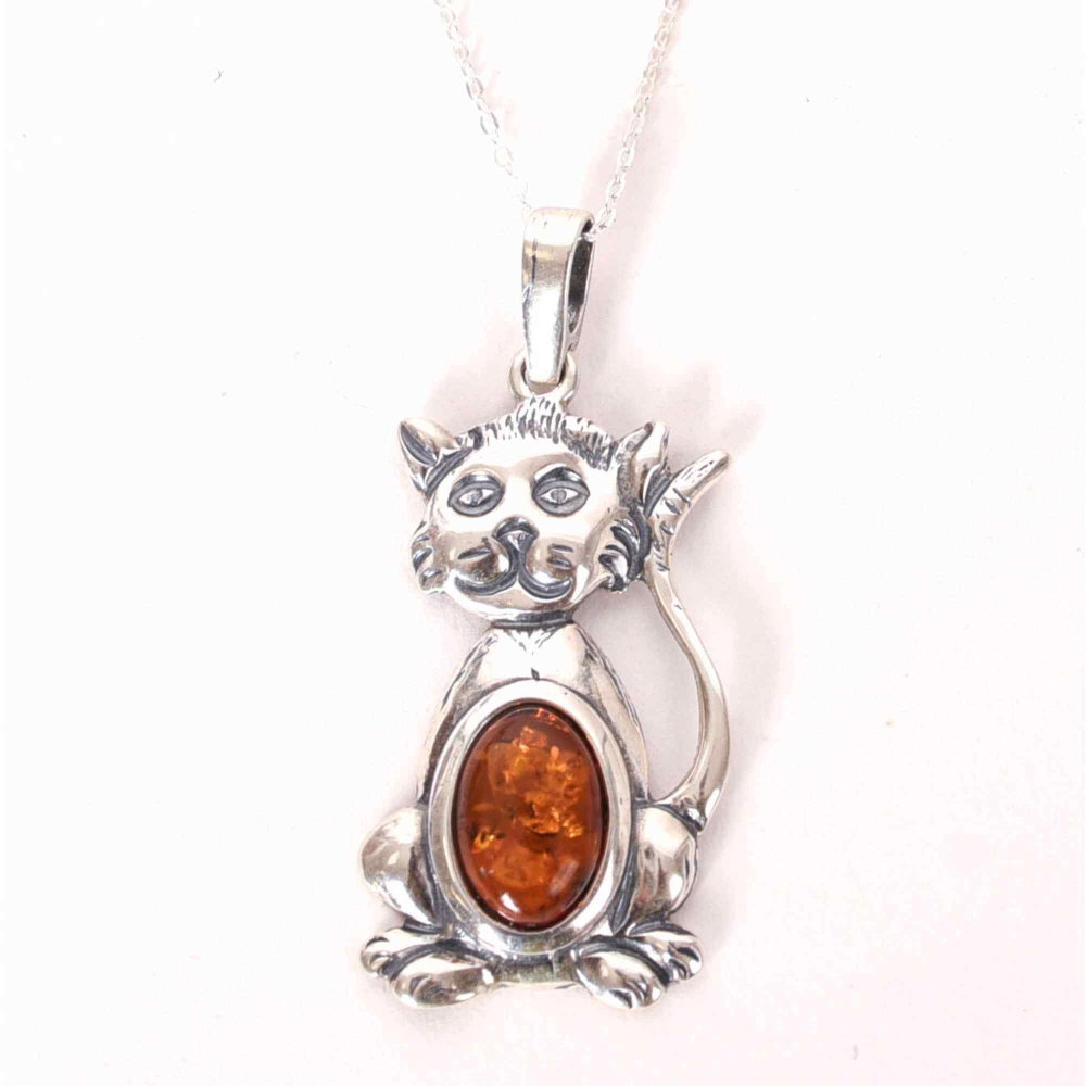 Colier argint 925 cu pisica si chihlimbar natural – Energie solara si protectie [1]