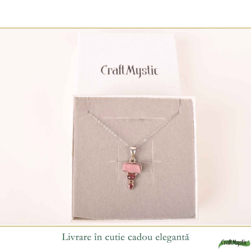 Colier Argint 925 cu Triplu Turmalina Roz – Iubire si Echilibru Emotional [6]