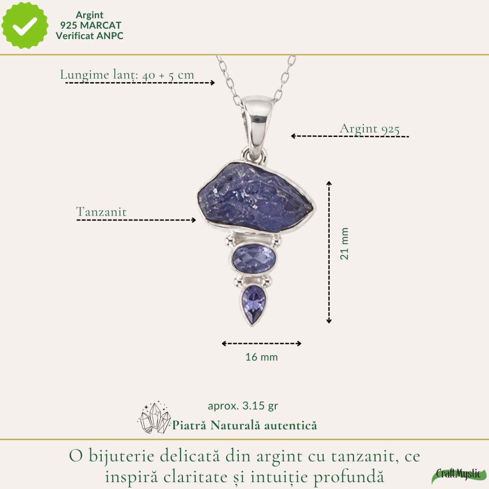 Colier Argint 925 cu Triplu Tanzanit – Claritate, Intuitie si Echilibru Interior [4]