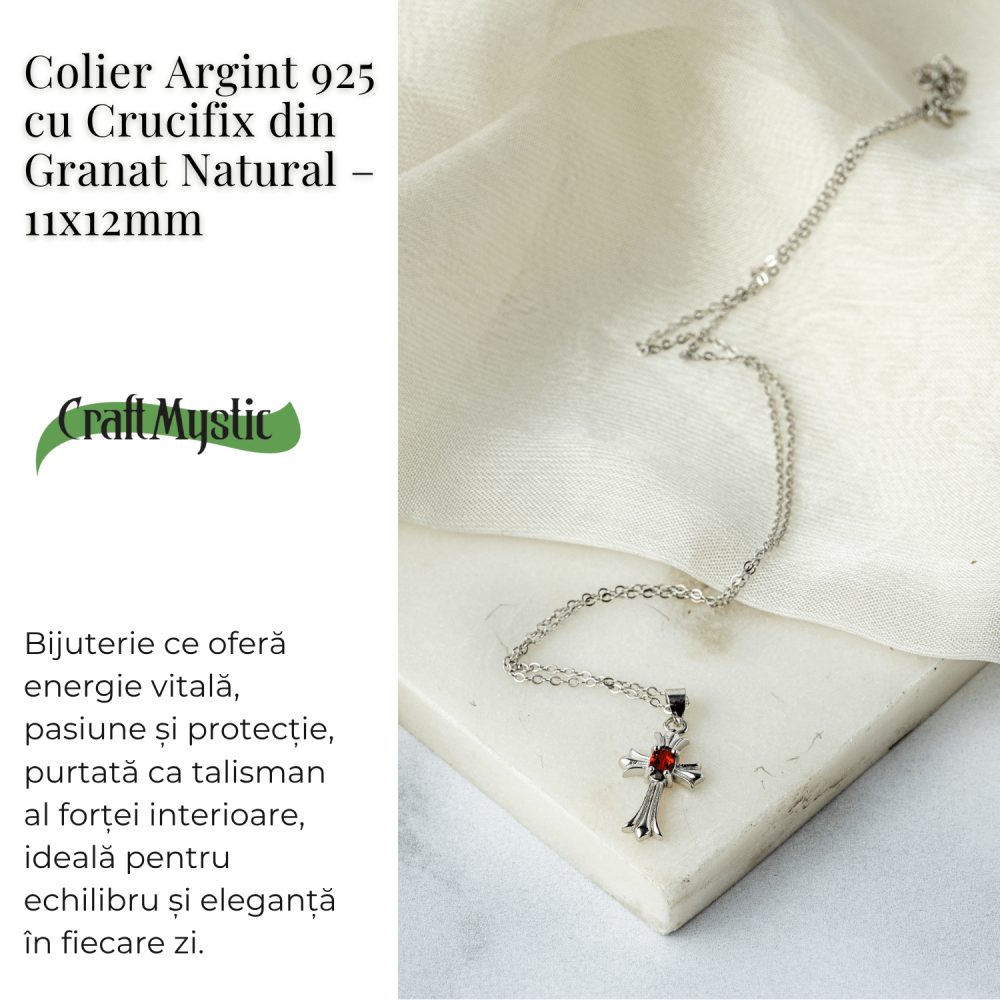 Colier Argint 925 cu Granat Natural in Forma de Cruce – Energie, Pasiune si Protectie Divina [3]