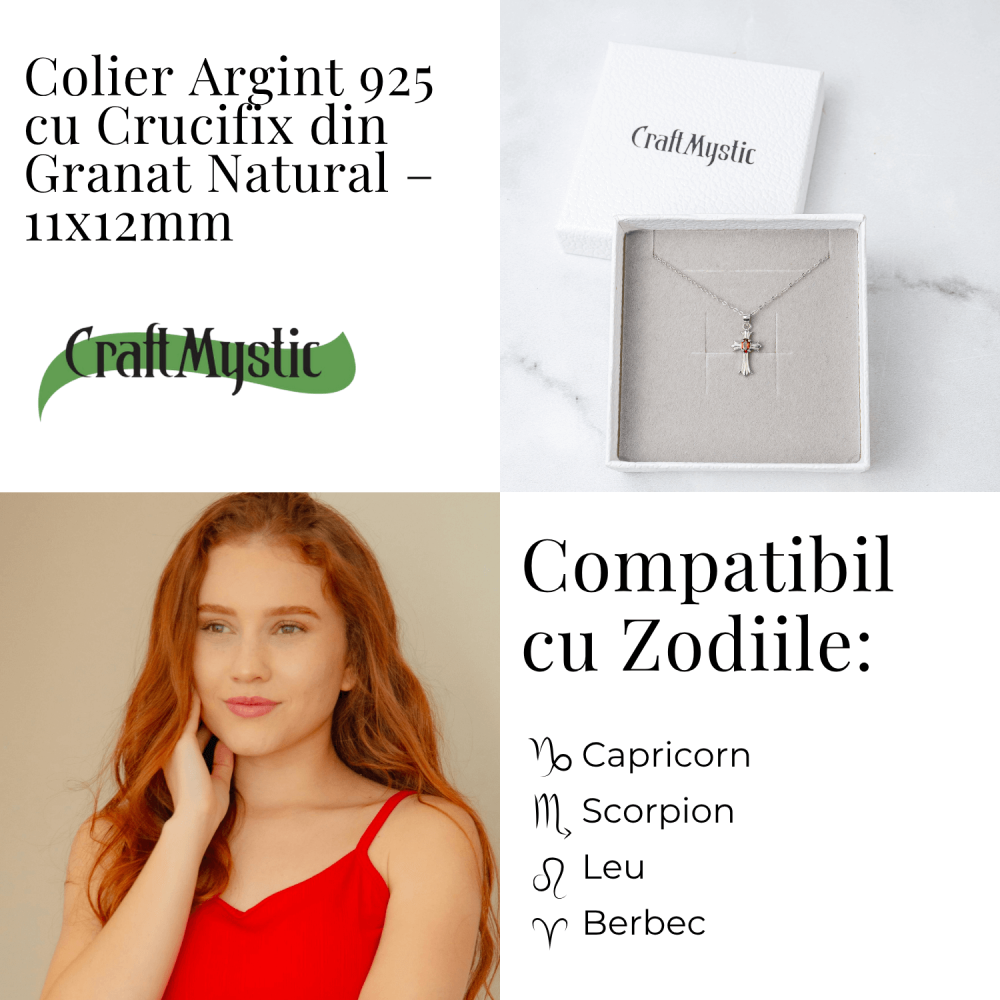 Colier Argint 925 cu Granat Natural in Forma de Cruce – Energie, Pasiune si Protectie Divina [5]