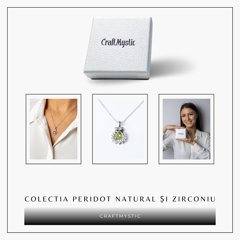 Colier Argint 925 cu Peridot Natural si Zirconiu – Pandantiv Ghirlanda cu Fundita, Simbol al Armoniei si Prosperitatii [8]