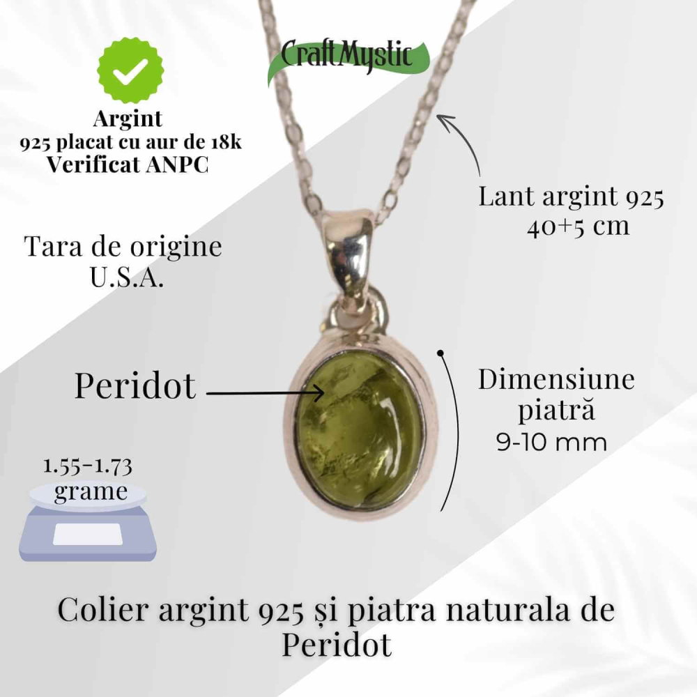 Colier Argint 925 cu Peridot Natural Oval – Lumina Interioara si Energie Pozitiva [5]