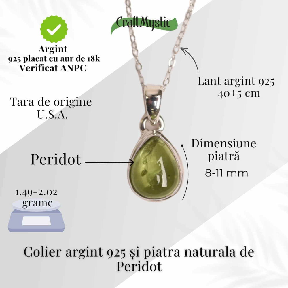 Colier Argint 925 cu Peridot Natural in Forma de Lacrima – Lumina, Vindecare si Armonie Interioara [5]