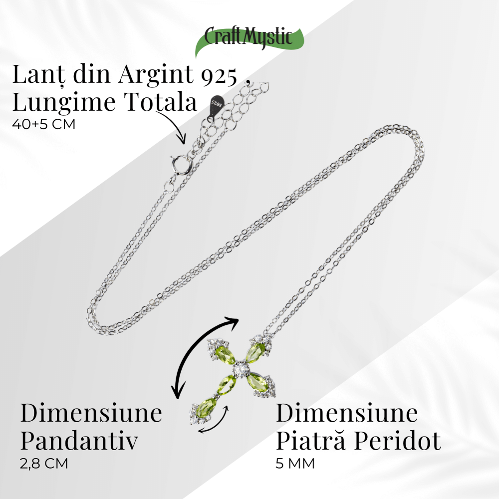 Colier Argint 925 cu Crucifix din Peridot Natural si Zirconiu – Simbol al Prosperitatii, Vitalitatii si Armoniei Interioare [5]