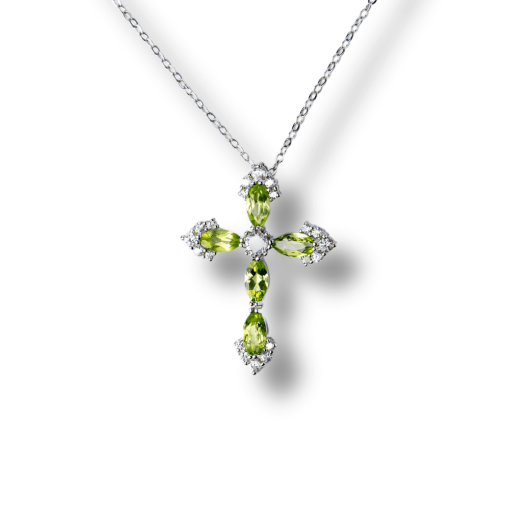 Colier Argint 925 cu Crucifix din Peridot Natural si Zirconiu – Simbol al Prosperitatii, Vitalitatii si Armoniei Interioare [1]