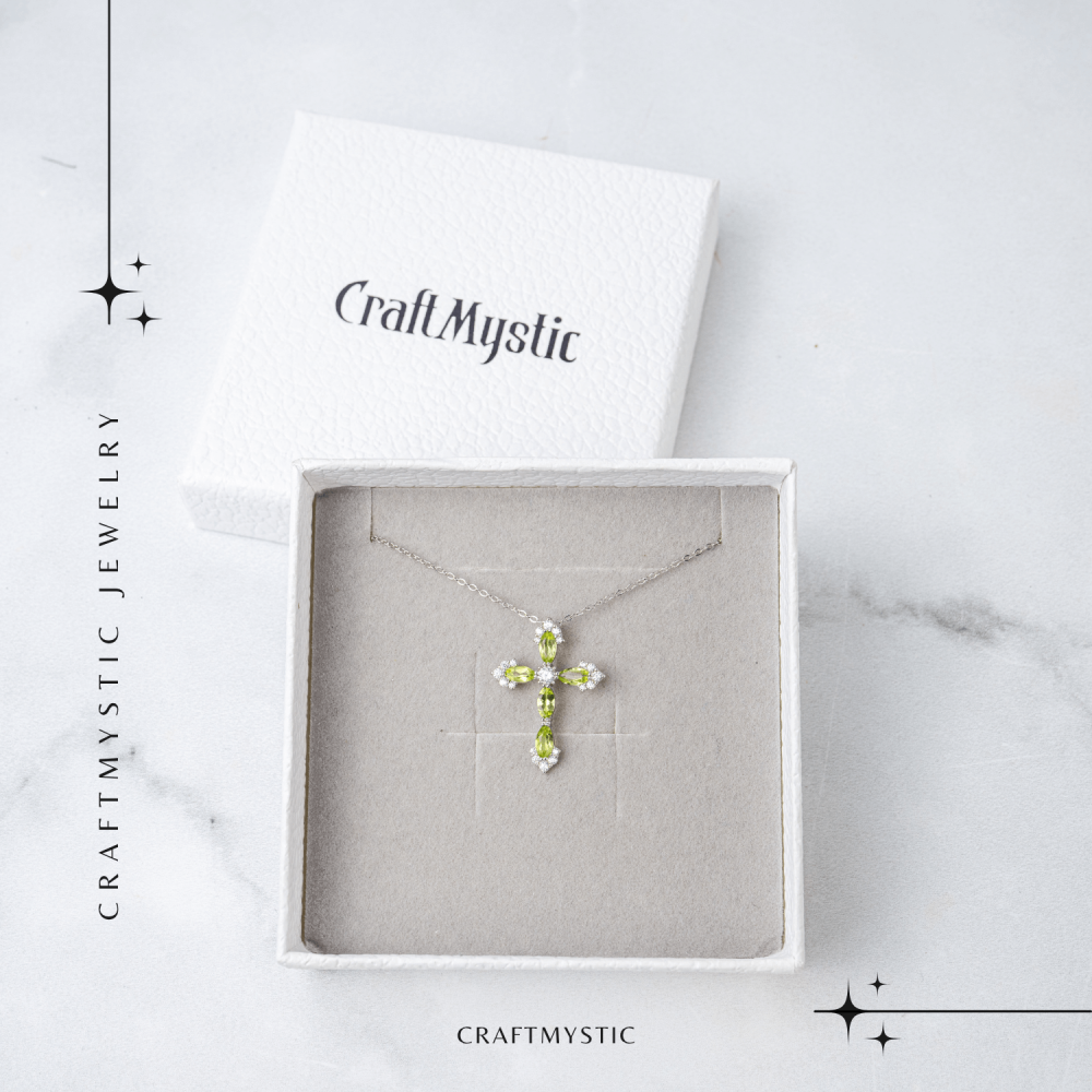 Colier Argint 925 cu Crucifix din Peridot Natural si Zirconiu – Simbol al Prosperitatii, Vitalitatii si Armoniei Interioare [7]