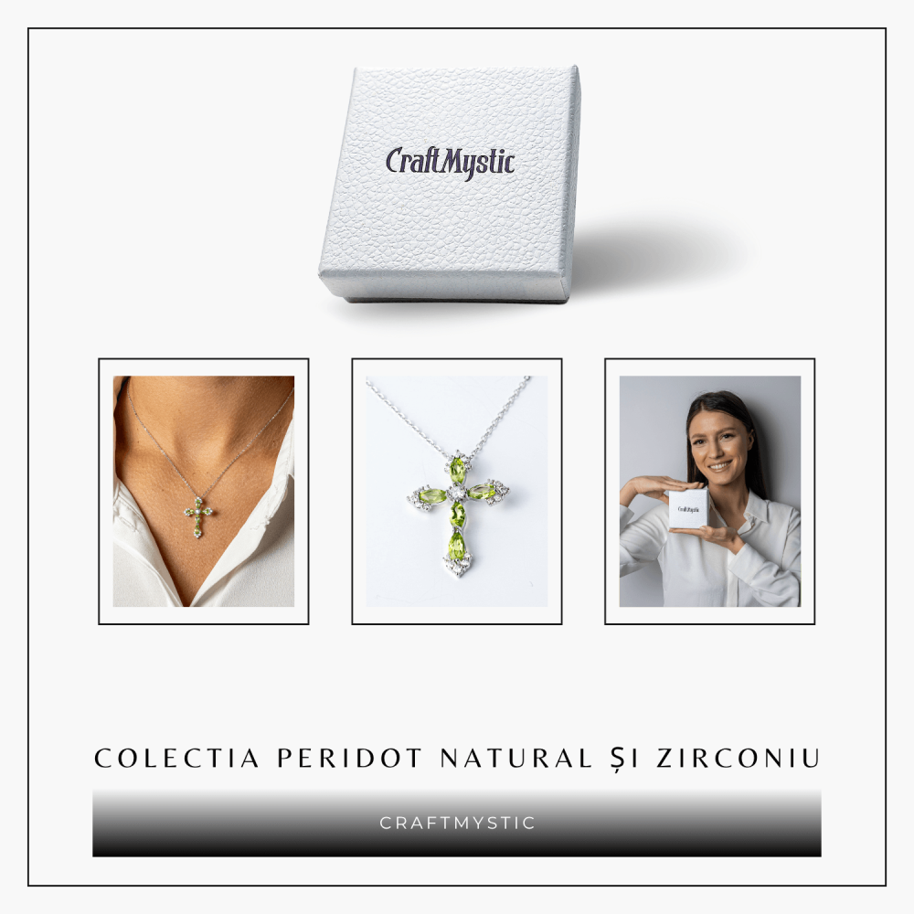 Colier Argint 925 cu Crucifix din Peridot Natural si Zirconiu – Simbol al Prosperitatii, Vitalitatii si Armoniei Interioare [8]