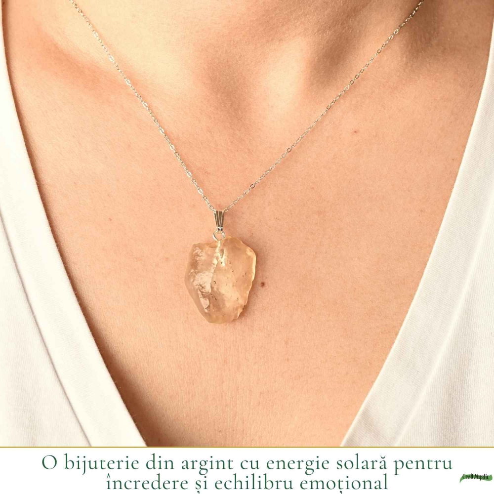 Colier Argint 925 cu Piatra Desertului Libian Brut – Protecte si Energie Solara [2]
