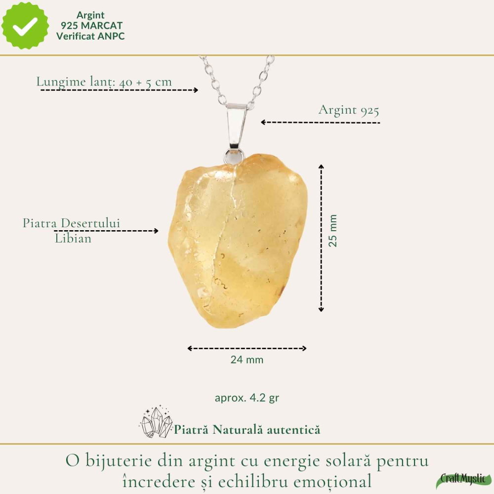 Colier Argint 925 cu Piatra Desertului Libian Brut – Protecte si Energie Solara [4]