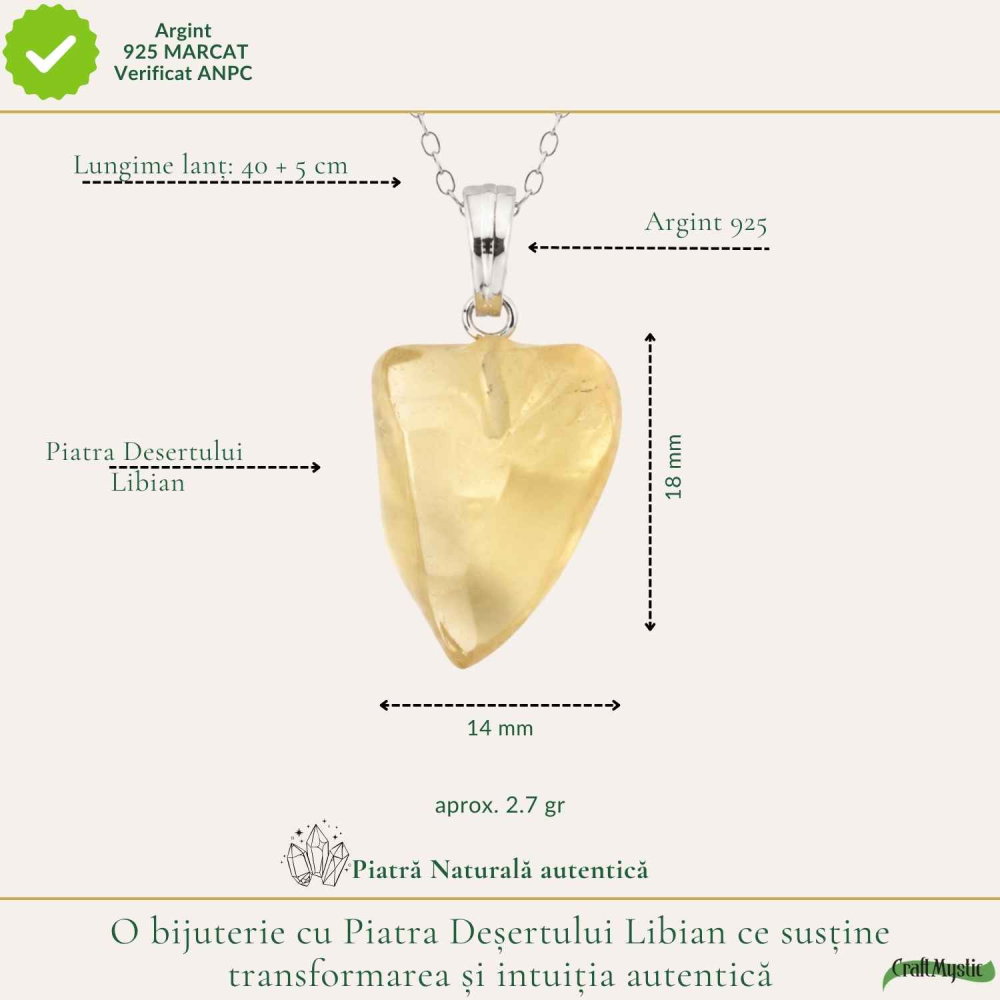 Colier Argint 925 cu Piatra Desertului Libian Brut – Claritate si Protectie Energetica [4]
