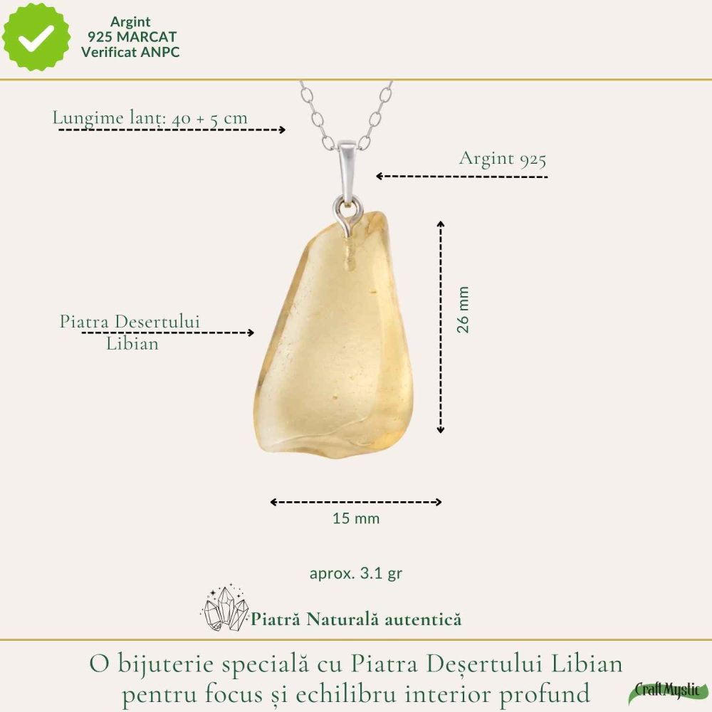 Colier Argint 925 cu Piatra Desertului Libian Neuniforma – Protectie si Echilibru [4]