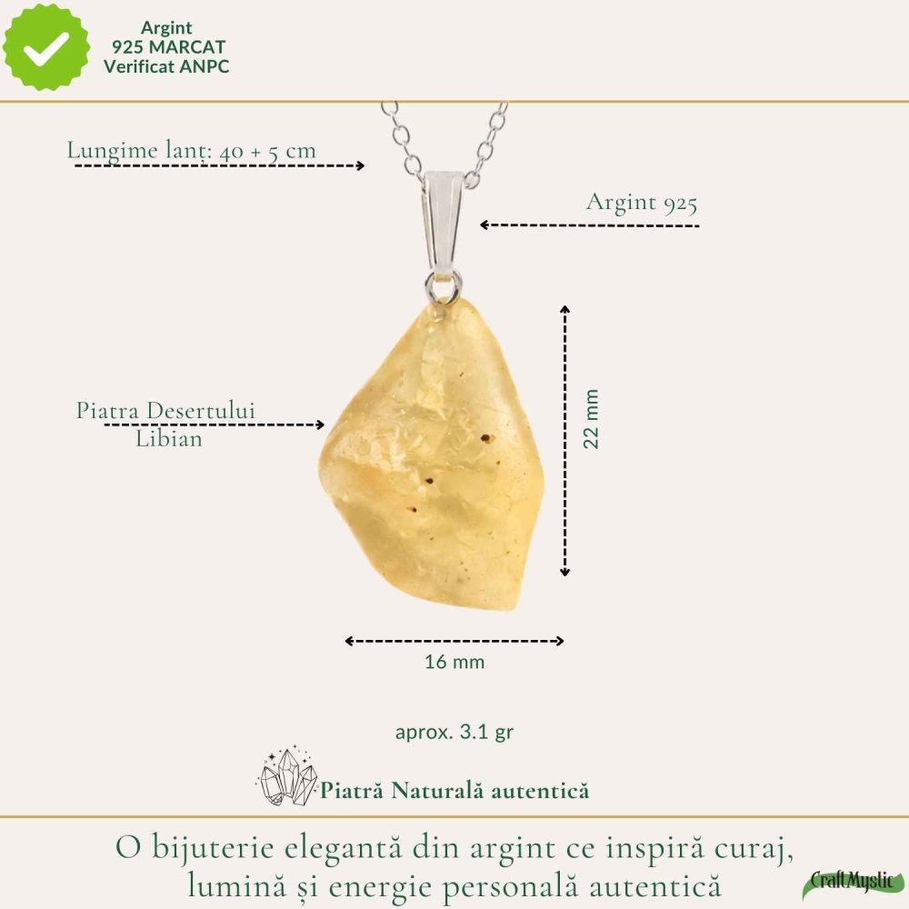 Colier Argint 925 cu Piatra Desertului Libian Neuniforma – Claritate si Protectie [4]