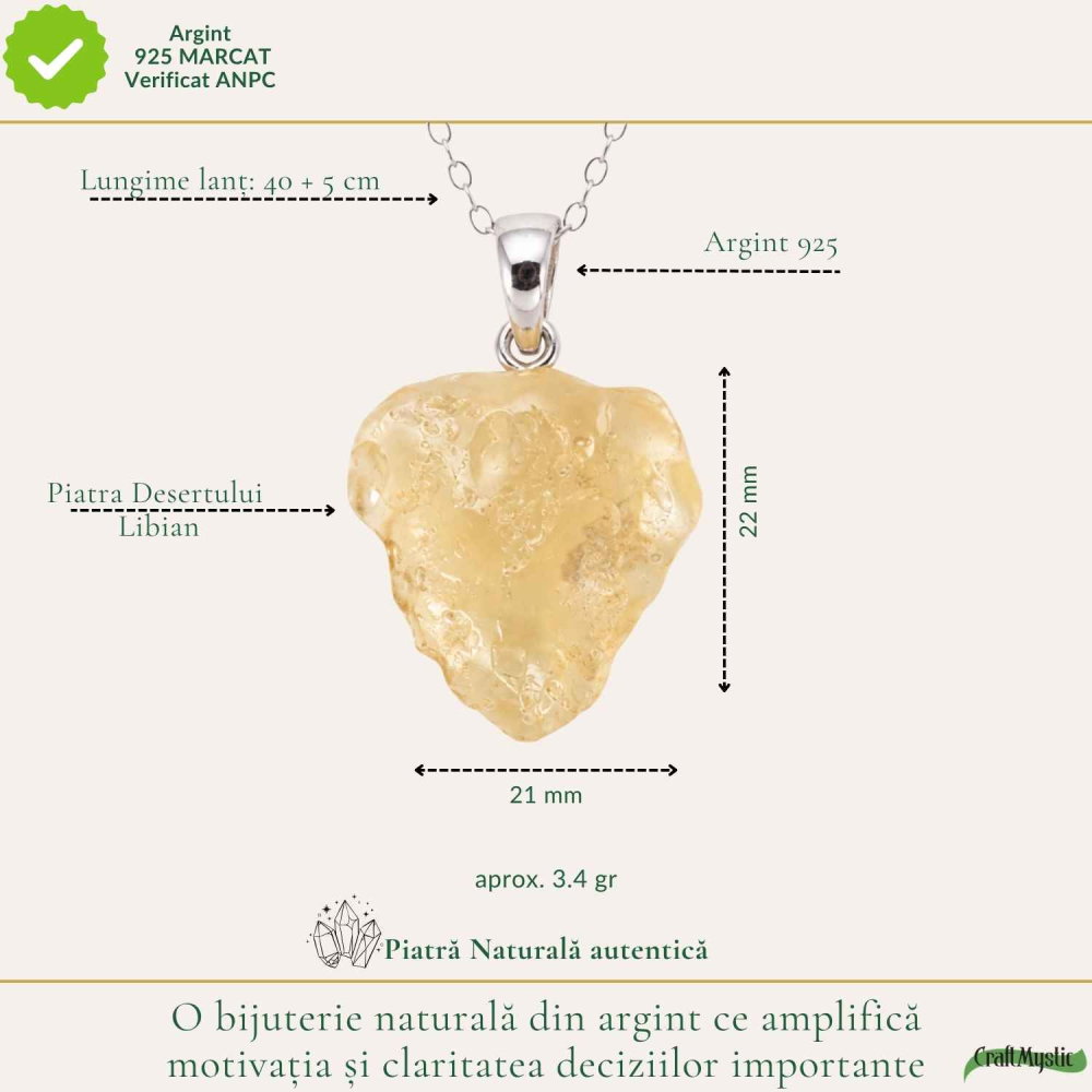 Colier Argint 925 cu Piatra Desertului Libian Neuniforma – Claritate si Protectie [4]