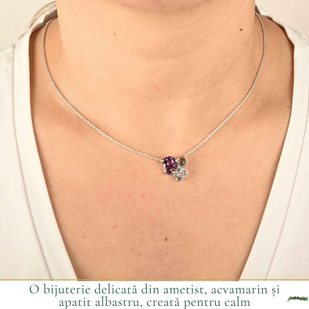 Colier Argint 925 cu Ametist, Acvamarin si Apatit Albastru – Calm si Claritate [2]
