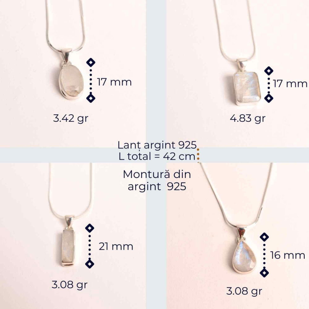 Colier Argint 925 cu Piatra Lunii Curcubeu Fatetat – Bijuterie pentru Echilibru Emoțional [8]