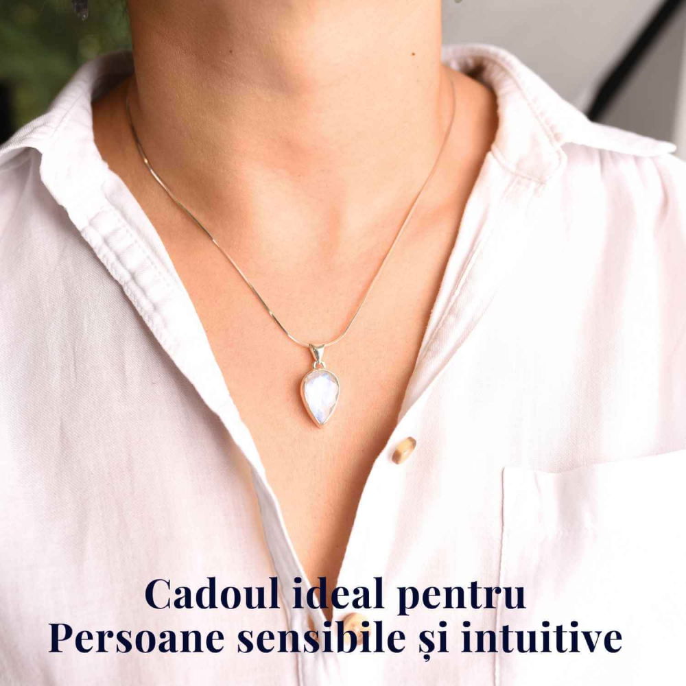 Colier Argint 925 cu Piatra Lunii Curcubeu Fatetat – Bijuterie pentru Echilibru Emoțional [2]
