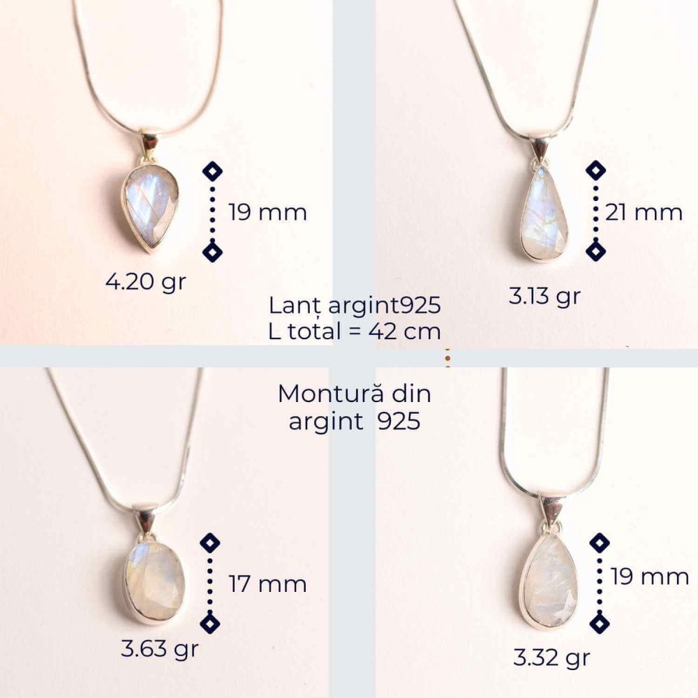 Colier Argint 925 cu Piatra Lunii Curcubeu Fatetat – Bijuterie pentru Echilibru Emoțional [7]