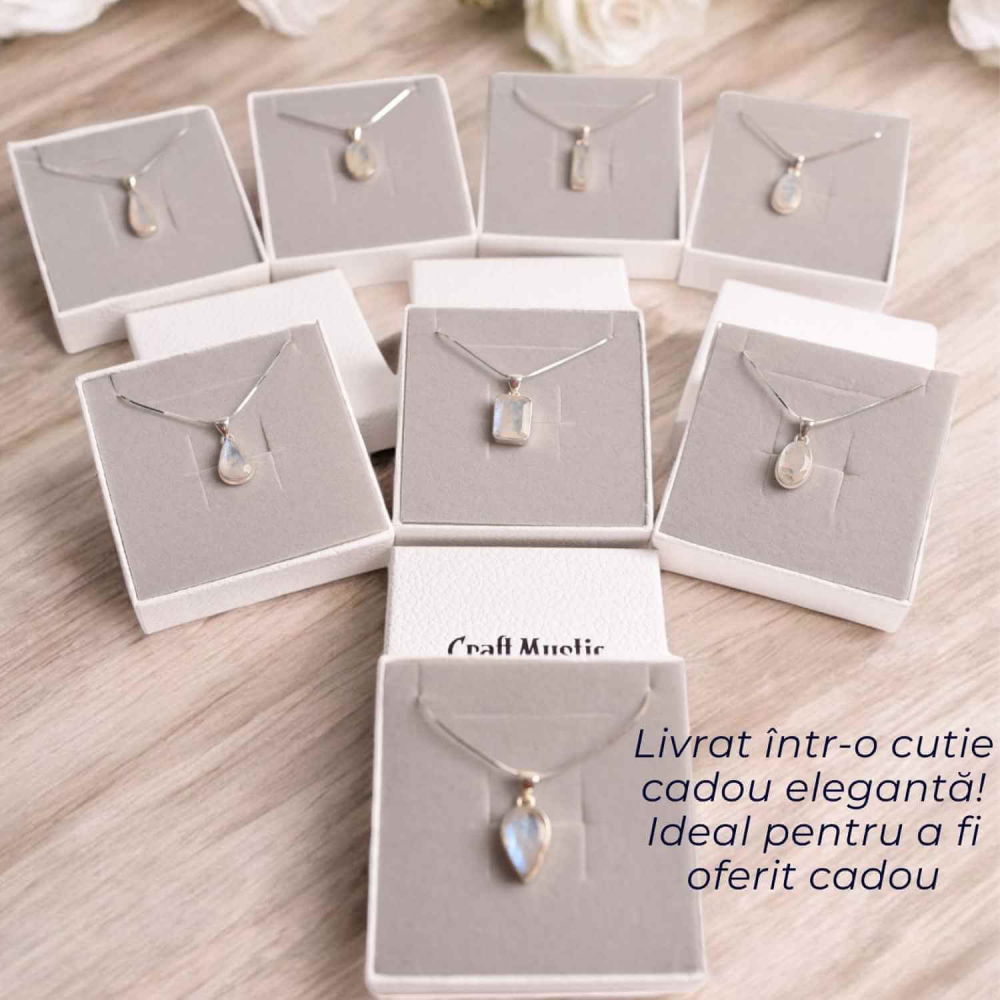 Colier Argint 925 cu Piatra Lunii Curcubeu Fatetat – Bijuterie pentru Echilibru Emoțional [6]
