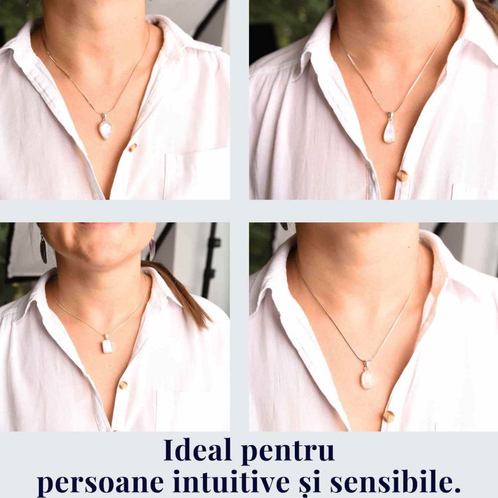 Colier Argint 925 cu Piatra Lunii Curcubeu Fatetat – Bijuterie pentru Echilibru Emoțional [7]