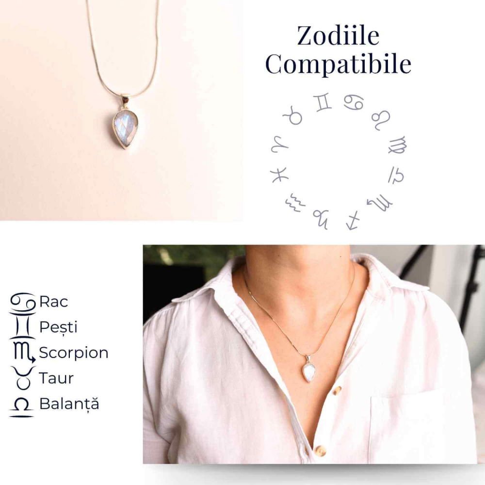Colier Argint 925 cu Piatra Lunii Curcubeu Fatetat – Bijuterie pentru Echilibru Emoțional [4]