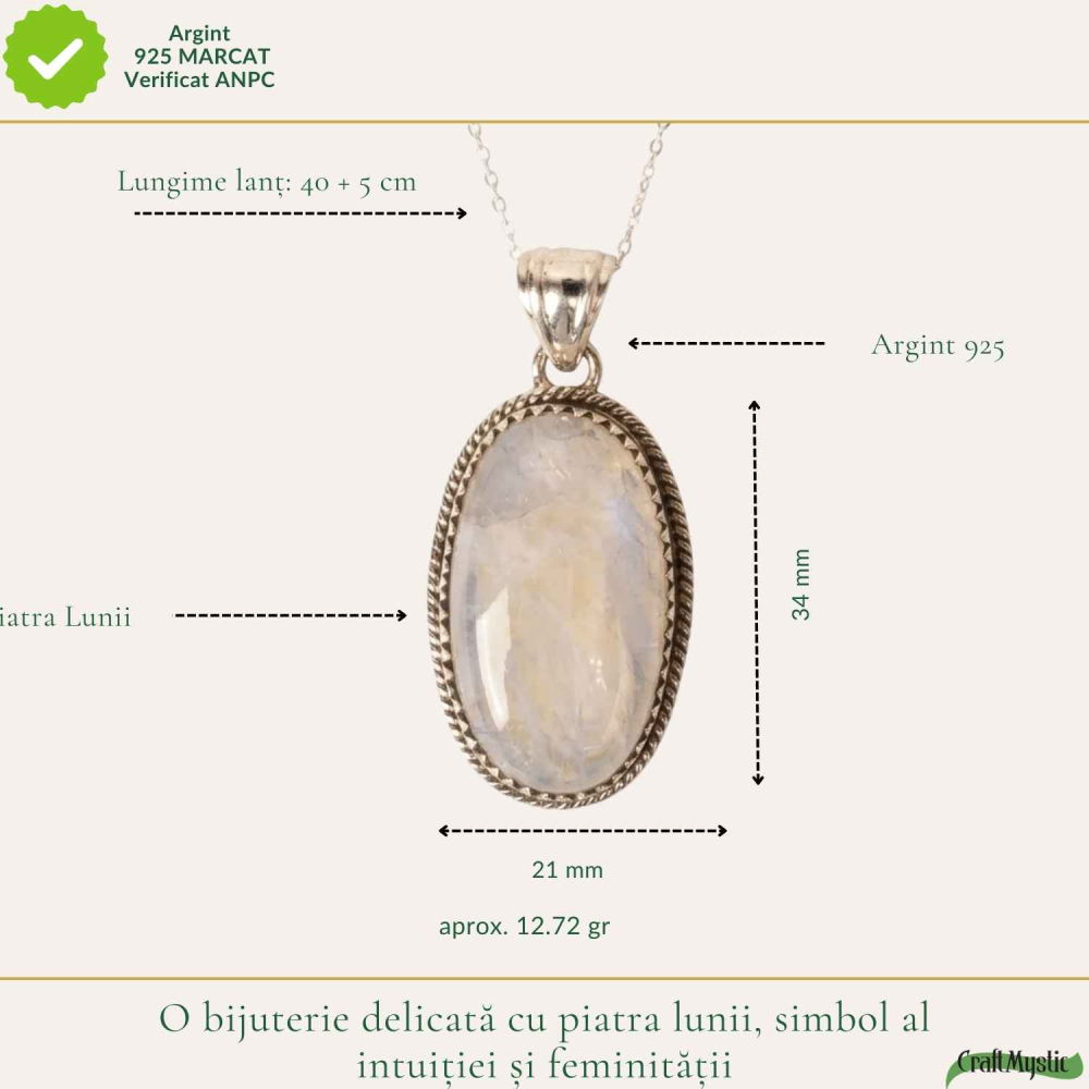 Colier Argint 925 cu Piatra Lunii Oval Mare – Echilibru si Intuitie Profunda [4]