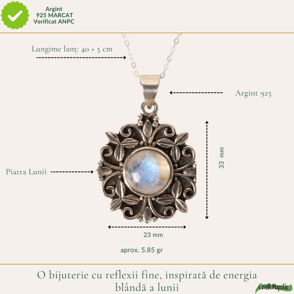 Colier Argint 925 cu Piatra Lunii Floare – Feminitate si Echilibru Interior [4]