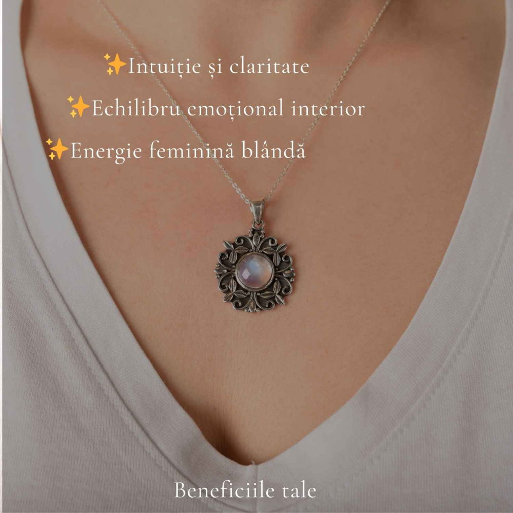 Colier Argint 925 cu Piatra Lunii Floare – Feminitate si Echilibru Interior [3]