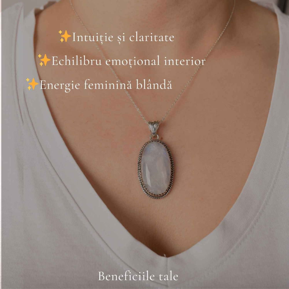 Colier Argint 925 cu Piatra Lunii Oval Mare – Echilibru si Intuitie Profunda [3]