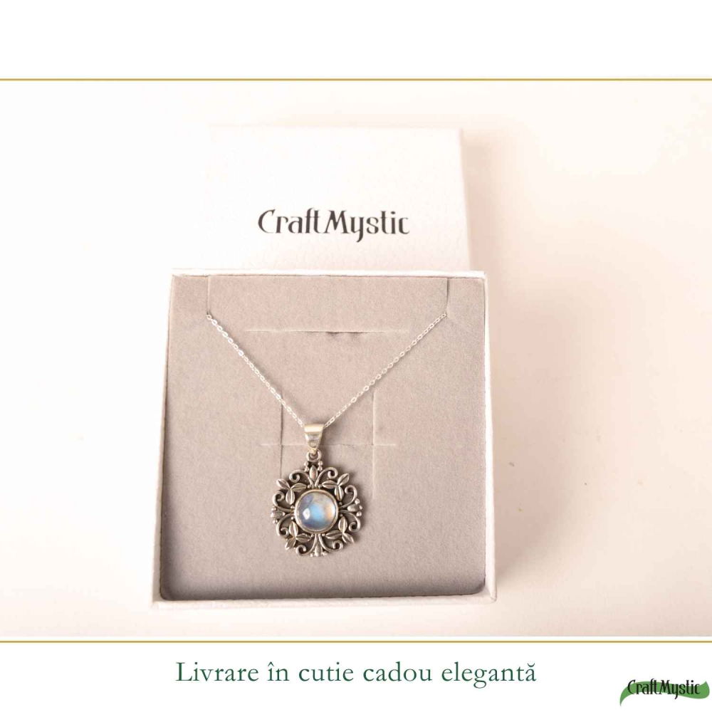 Colier Argint 925 cu Piatra Lunii Floare – Feminitate si Echilibru Interior [6]
