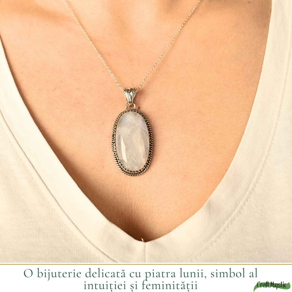 Colier Argint 925 cu Piatra Lunii Oval Mare – Echilibru si Intuitie Profunda [2]