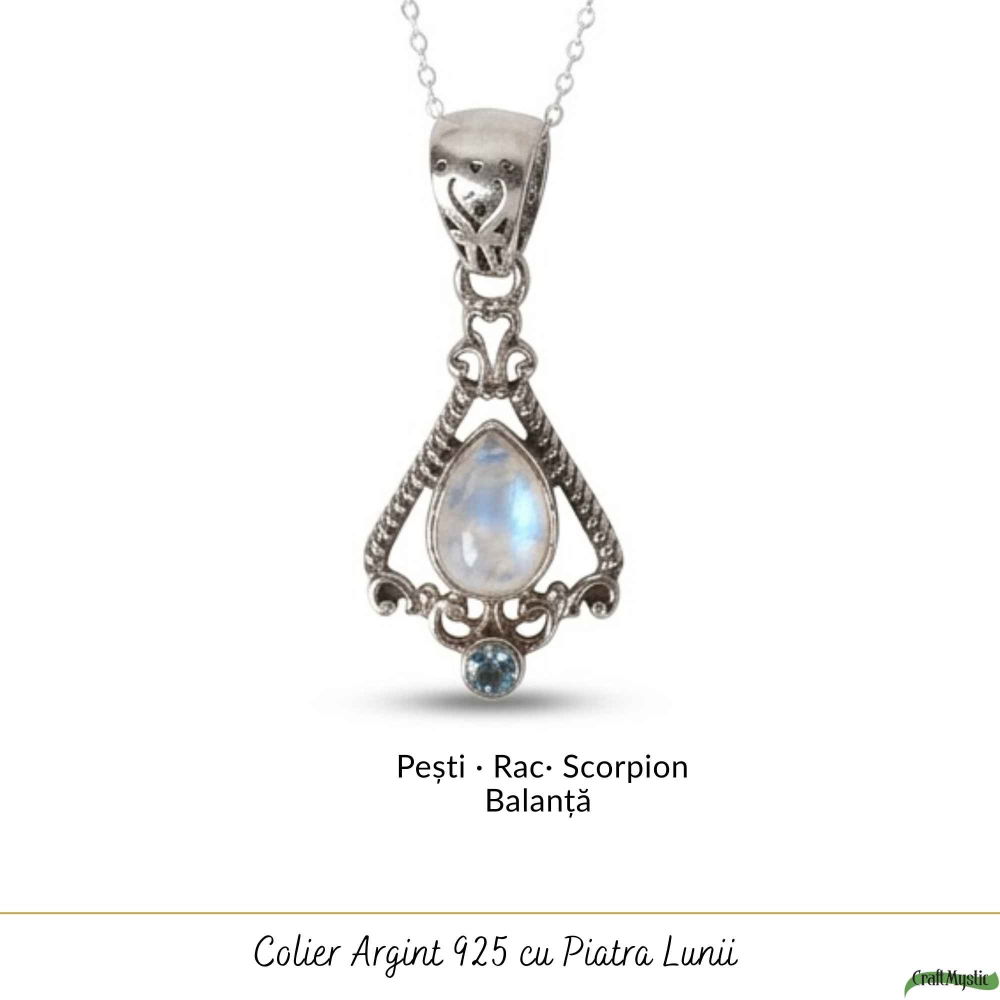 Colier Argint 925 Floare cu Piatra Lunii si Topaz Albastru – Echilibru si Claritate [5]