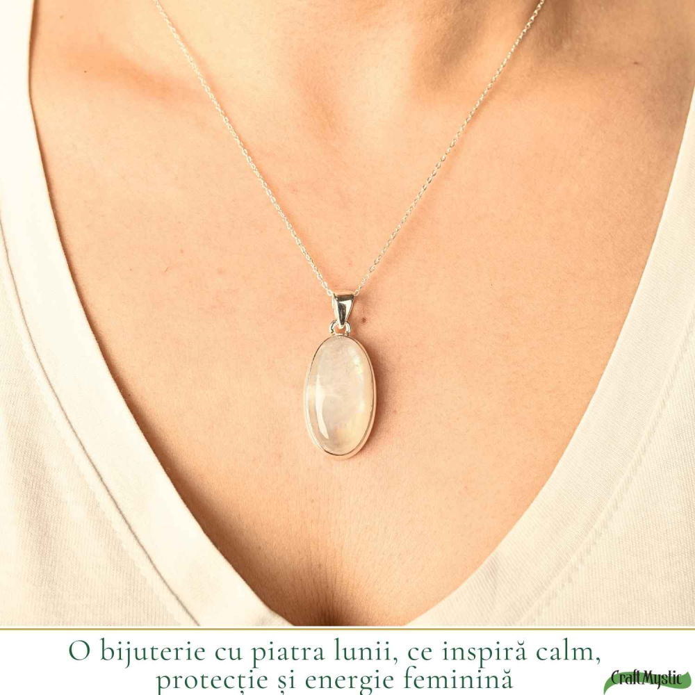 Colier Argint 925 cu Piatra Lunii Ovala – Intuitie si Echilibru Interior [2]