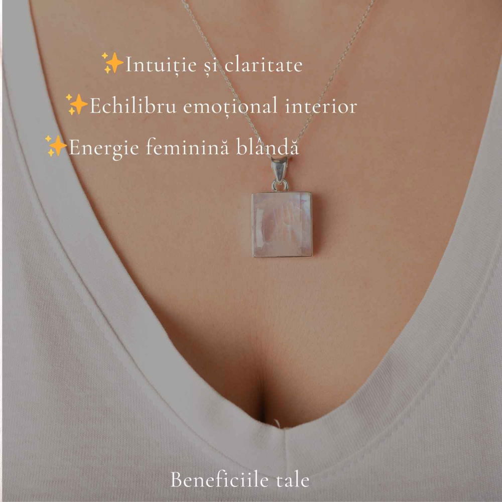 Colier Argint 925 cu Piatra Lunii Patrat – Echilibru si Intuitie Naturala [3]