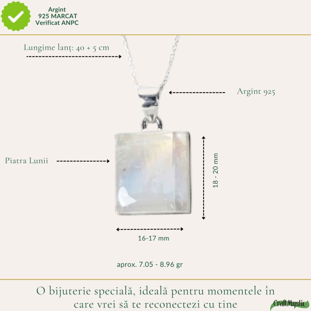 Colier Argint 925 cu Piatra Lunii Patrat – Echilibru si Intuitie Naturala [4]