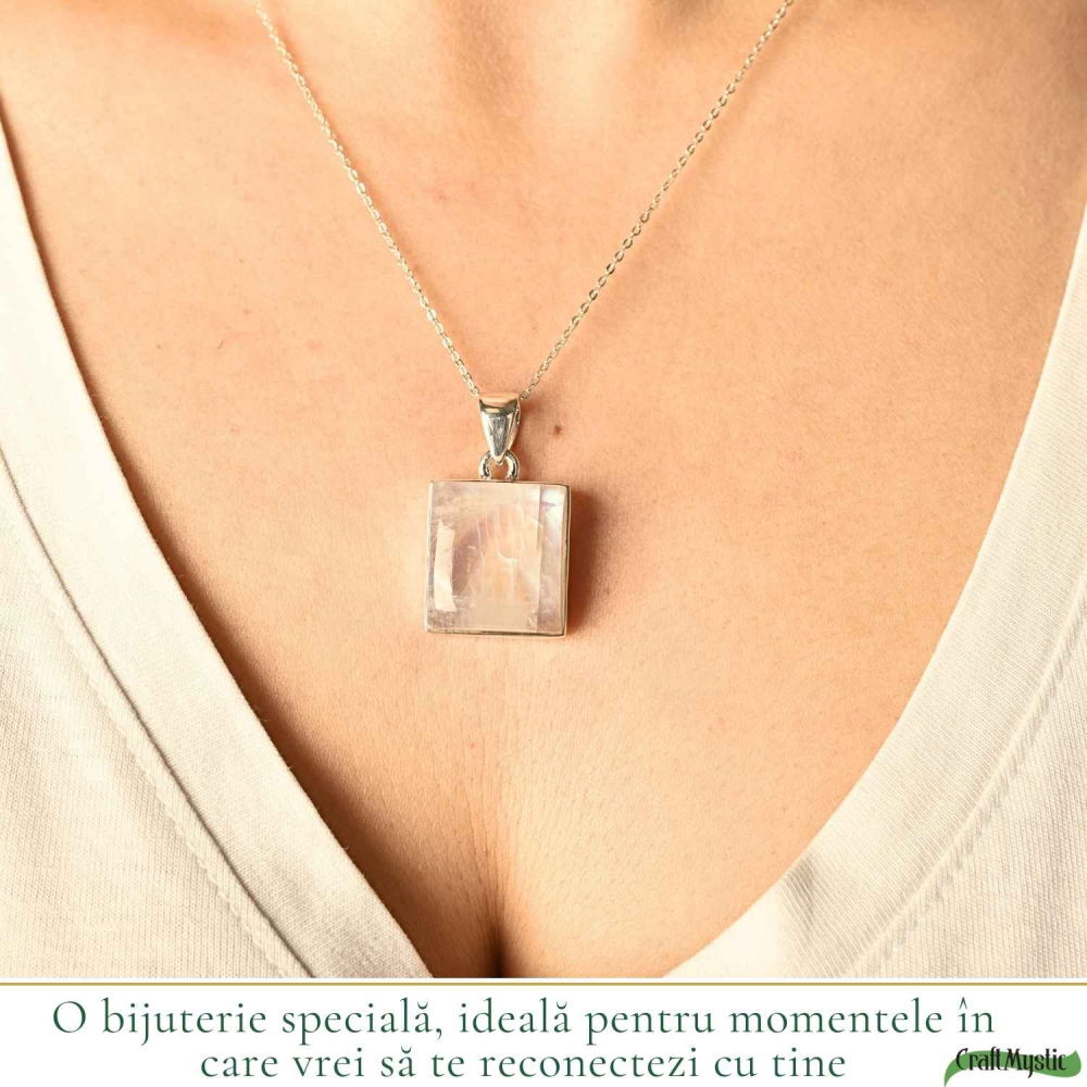 Colier Argint 925 cu Piatra Lunii Patrat – Echilibru si Intuitie Naturala [2]