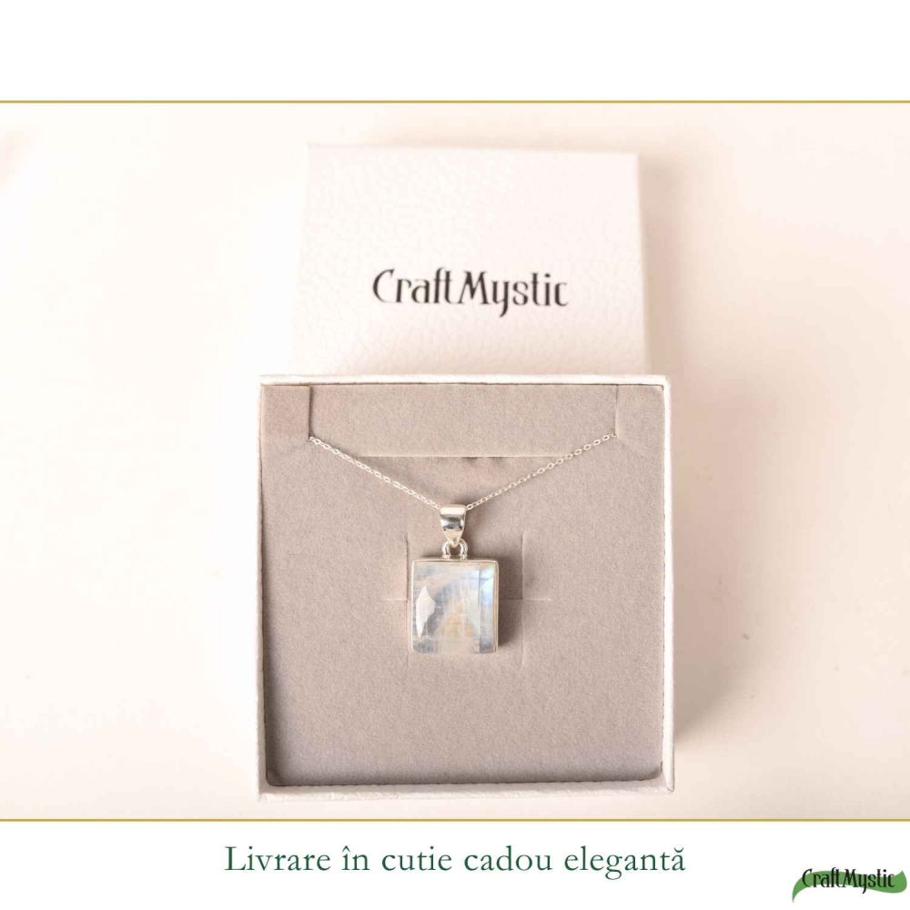 Colier Argint 925 cu Piatra Lunii Patrat – Echilibru si Intuitie Naturala [6]