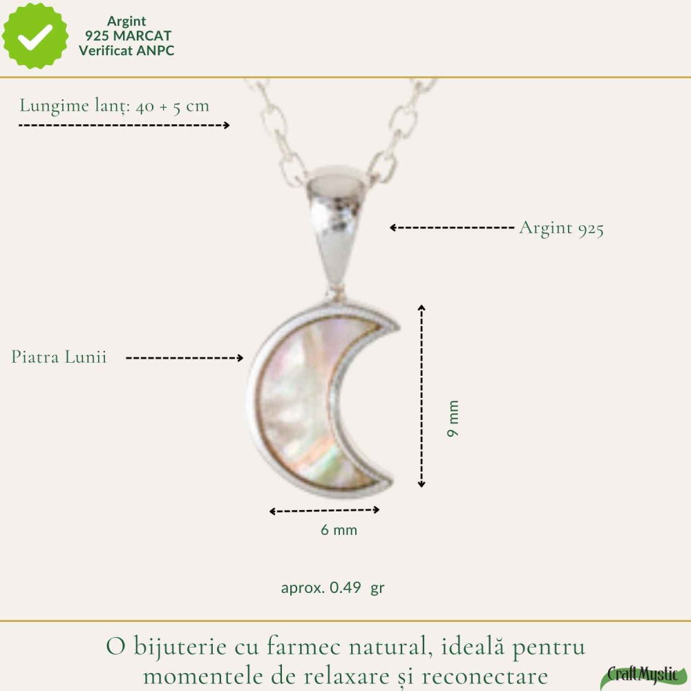 Colier Argint 925 cu Piatra Lunii Semiluna – Intuitie si Energie Lunara [4]