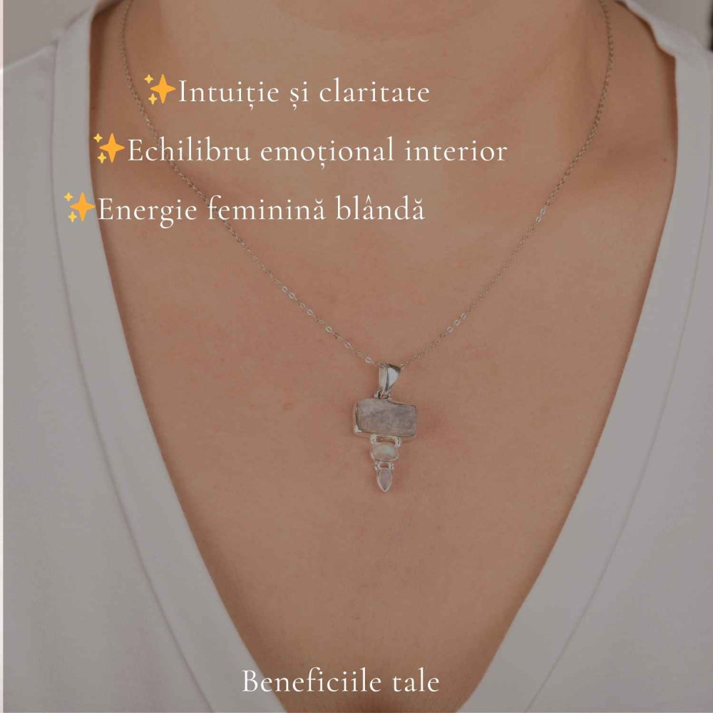 Colier Argint 925 cu Tripla Piatra Lunii – Intuitie si Echilibru Emotional [3]