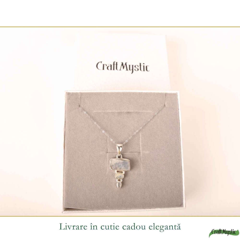 Colier Argint 925 cu Tripla Piatra Lunii – Intuitie si Echilibru Emotional [6]
