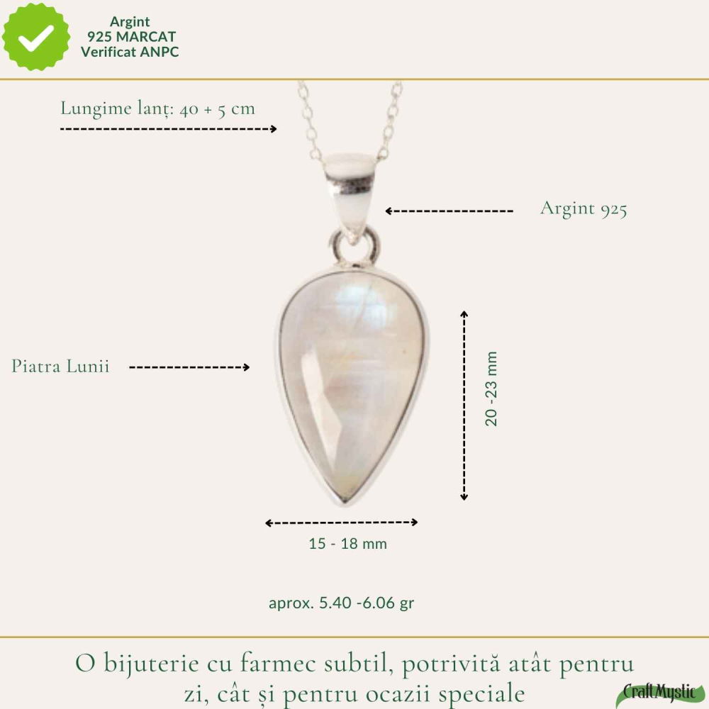 Colier Argint 925 cu Piatra Lunii Lacrima – Intuitie si Echilibru Feminin [4]
