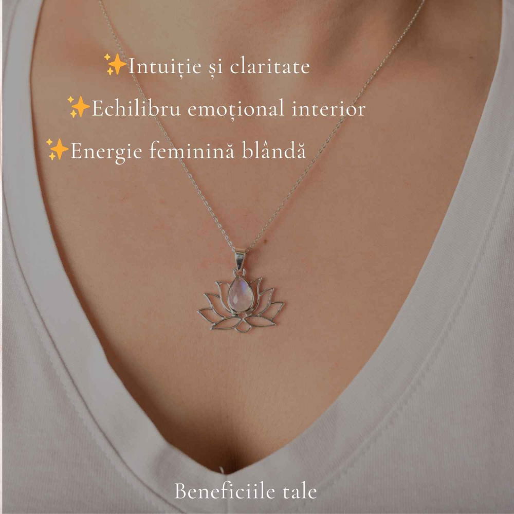 Colier Argint 925 cu Piatra Lunii Floare de Lotus – Renastere si Echilibru Interior [3]