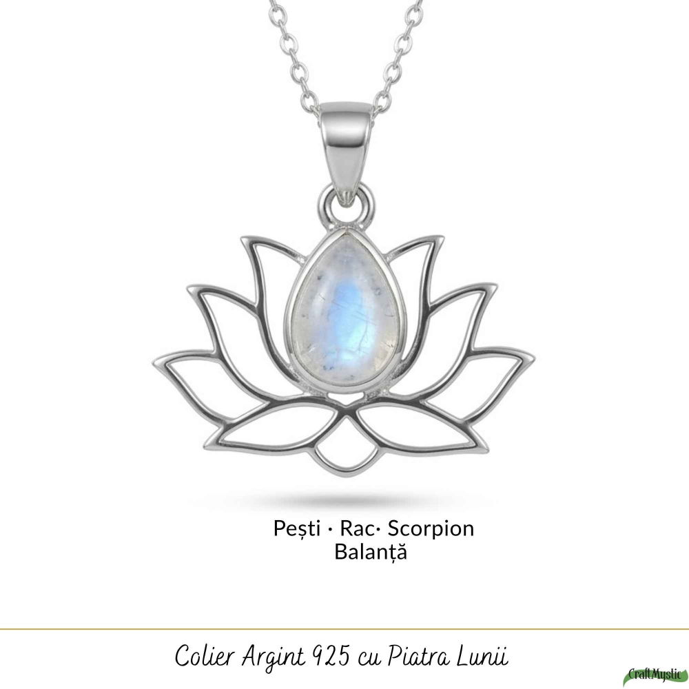Colier Argint 925 cu Piatra Lunii Floare de Lotus – Renastere si Echilibru Interior [5]