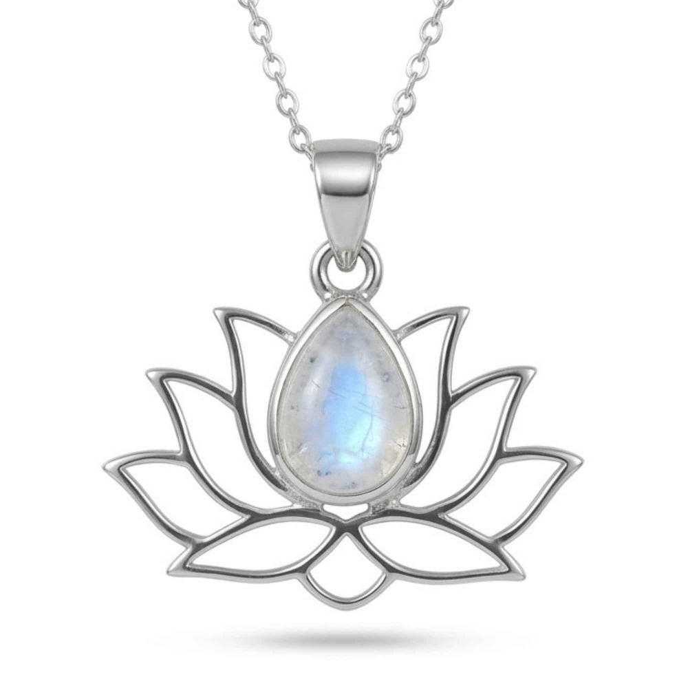 Colier Argint 925 cu Piatra Lunii Floare de Lotus – Renastere si Echilibru Interior [1]