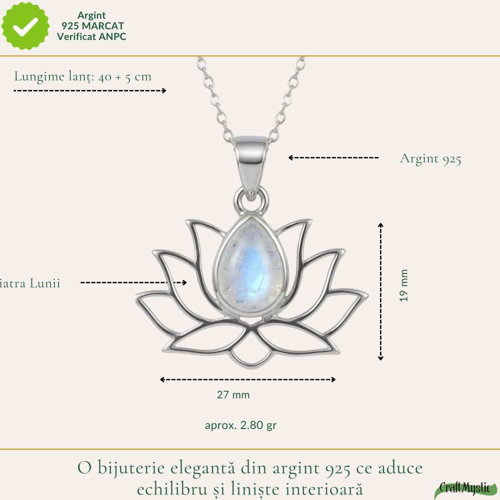 Colier Argint 925 cu Piatra Lunii Floare de Lotus – Renastere si Echilibru Interior [4]