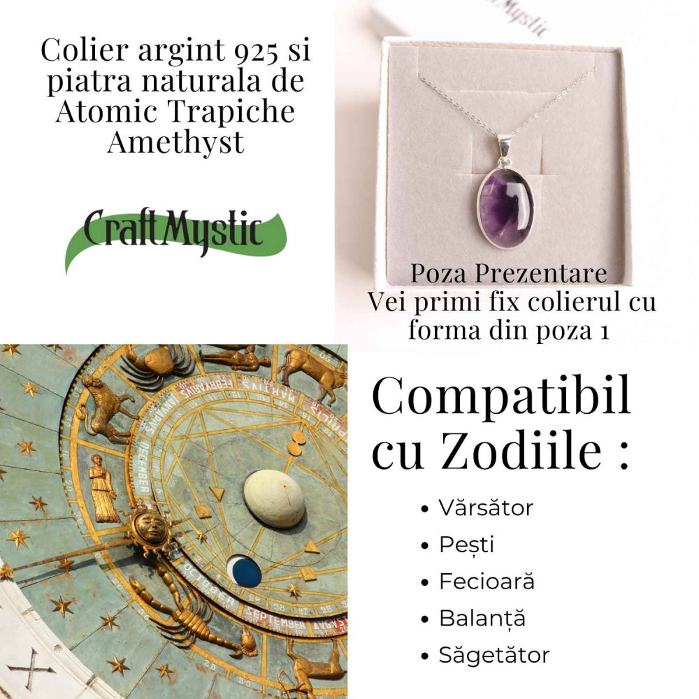 Colier argint 925 cu piatra naturala Atomic Trapiche Amethyst triunghiular – Protectie si Claritate Spirituala [4]