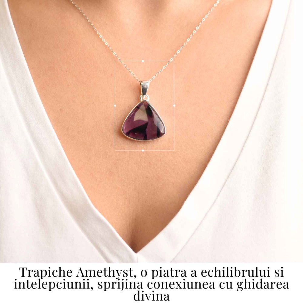 Colier argint 925 cu piatra naturala Atomic Trapiche Amethyst triunghiular – Protectie si Claritate Spirituala [2]