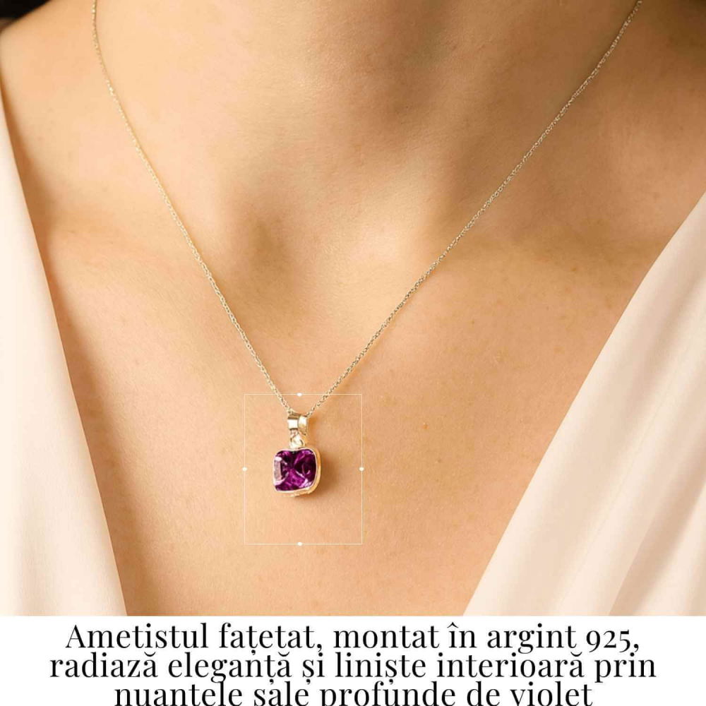 Colier Argint 925 cu Ametist Fatetat – Claritate, Protectie si Liniste Interioara [2]